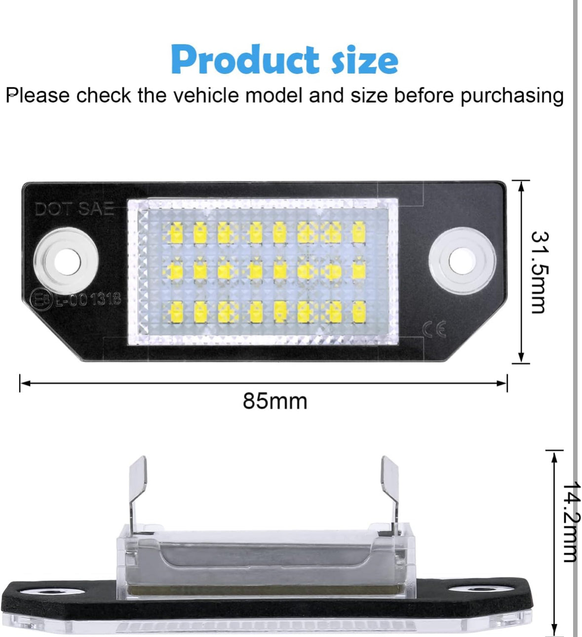 Piezas Lámpara de Luz de Matrícula, 12V Luz de Matrícula LED 3528-SMD Canbus, 6500K Blanco Luz de Placa del Auto para 2003-2007 F/ord Focus C-MAX I 03 y 2003-2008 F/ord Focus MK2 03-08