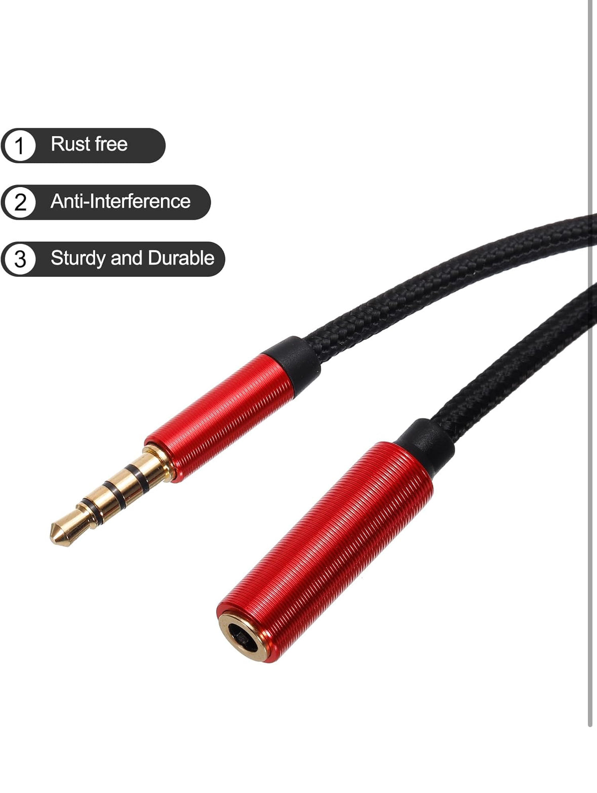 Aux Extensión Cable Macho a Hembra Auxiliar Audio HiFi Auriculares Cable 6.6 ft Nylon Trenzado para Teléfono Estéreo, Rojo