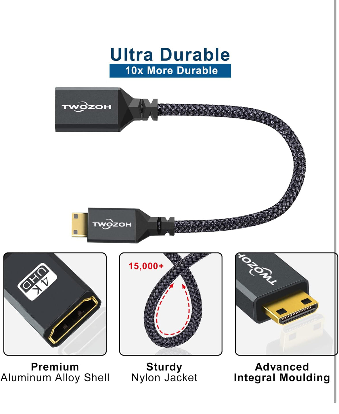 Twozoh Adaptador Mini HDMI a HDMI, 4K