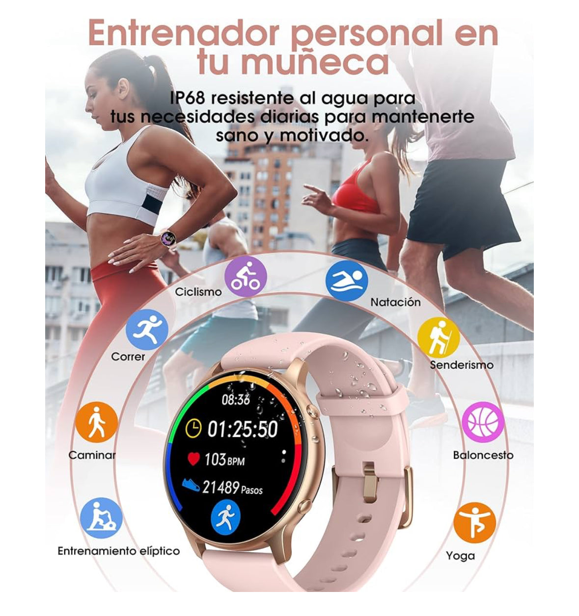 Reloj Inteligente Mujer, IP68 Impermeable Smartwatch Mujer