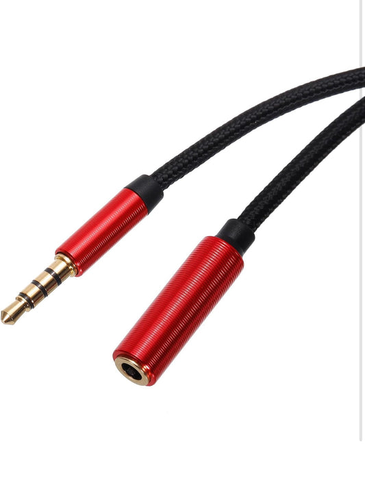 Aux Extensión Cable Macho a Hembra Auxiliar Audio HiFi Auriculares Cable 6.6 ft Nylon Trenzado para Teléfono Estéreo, Rojo